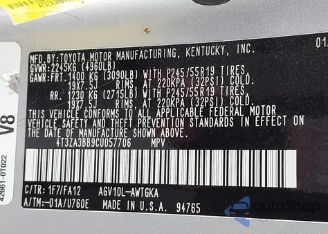 2012 Toyota Venza Le z USA, uszkodzony, nr VIN 4T3ZA3BB9CU057706